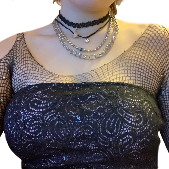 Black Goth Dress With Gold Details And Shimmering. - Picture 3 of 5